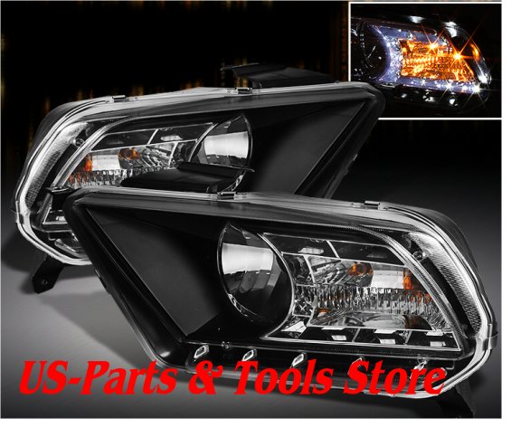 2010 + Ford Mustang Satz Scheinwerfer schwarz m. LED DRL